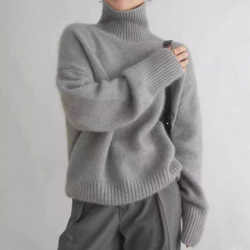 Loose-Fit Versatile Knit Pullover, Effortless Style Layering Top—Gray